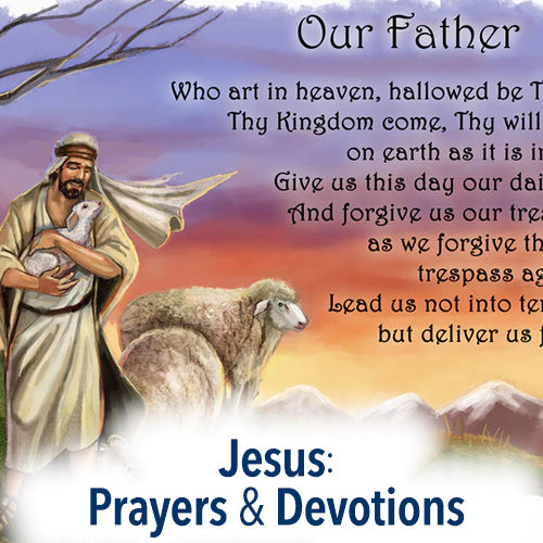 The Lords Prayer with beautiful picture of the Good Shepherd on a Catholic pillowcase