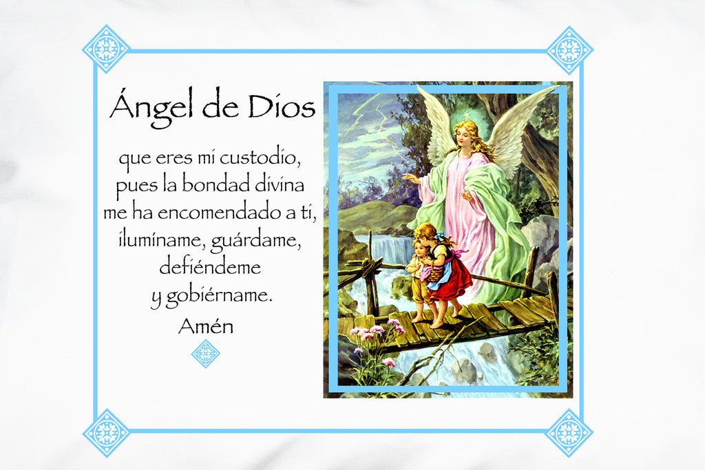 Closeup of the pretty Angel de la Guarda Ángel de Dios (Guardian Angel, Angel of God) Prayer Pillowcase