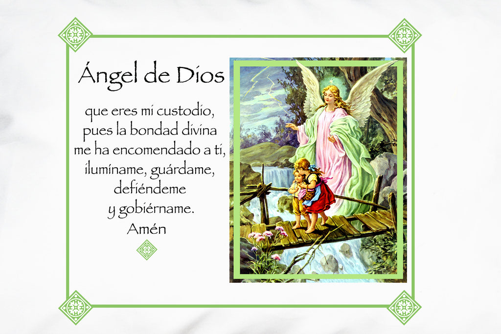 Closeup of Ángel de la Guarda/Verde Prayer Pillowcase with the Ángel de Dios (Angel of God)