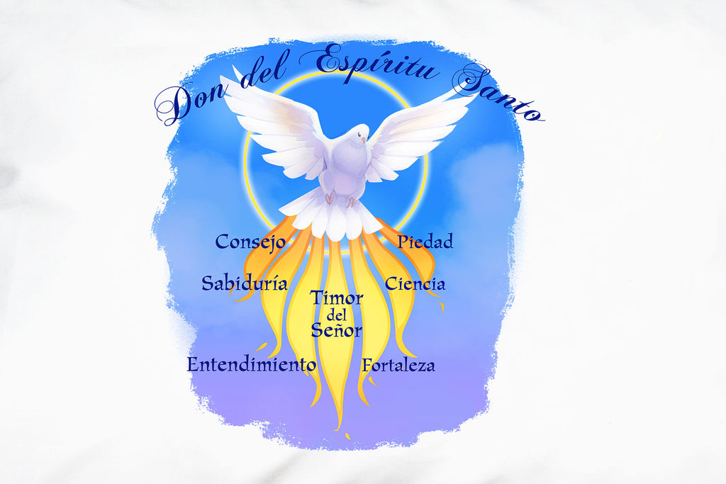 Closeup of the vibrant a Don del Espíritu Santo (Gifts of the Spirit) Prayer Pillowcase 