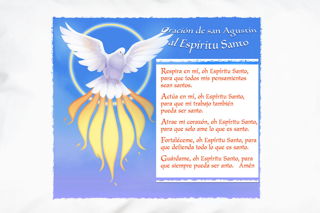A closeup of Prayer Pillowcases Espíritu Santo: Oración de San Agustín pillow case