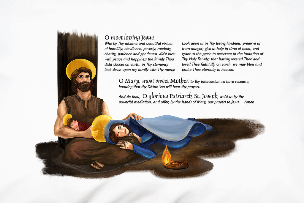 This Prayer PIllowcase features a prayer to the Holy Family for Grace. This beloved traditional prayer is a prayer of both praise and petition!