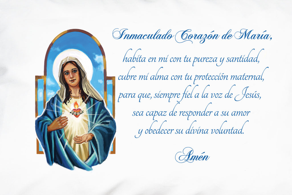 See this closeup of Prayer Pillowcases Inmaculado Corazón de María design which featues a beautiful image of the Immaculate Heart.