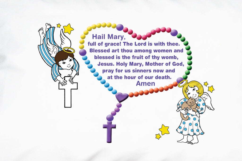 A closeup of the little angels and Hail Mary prayer for children.