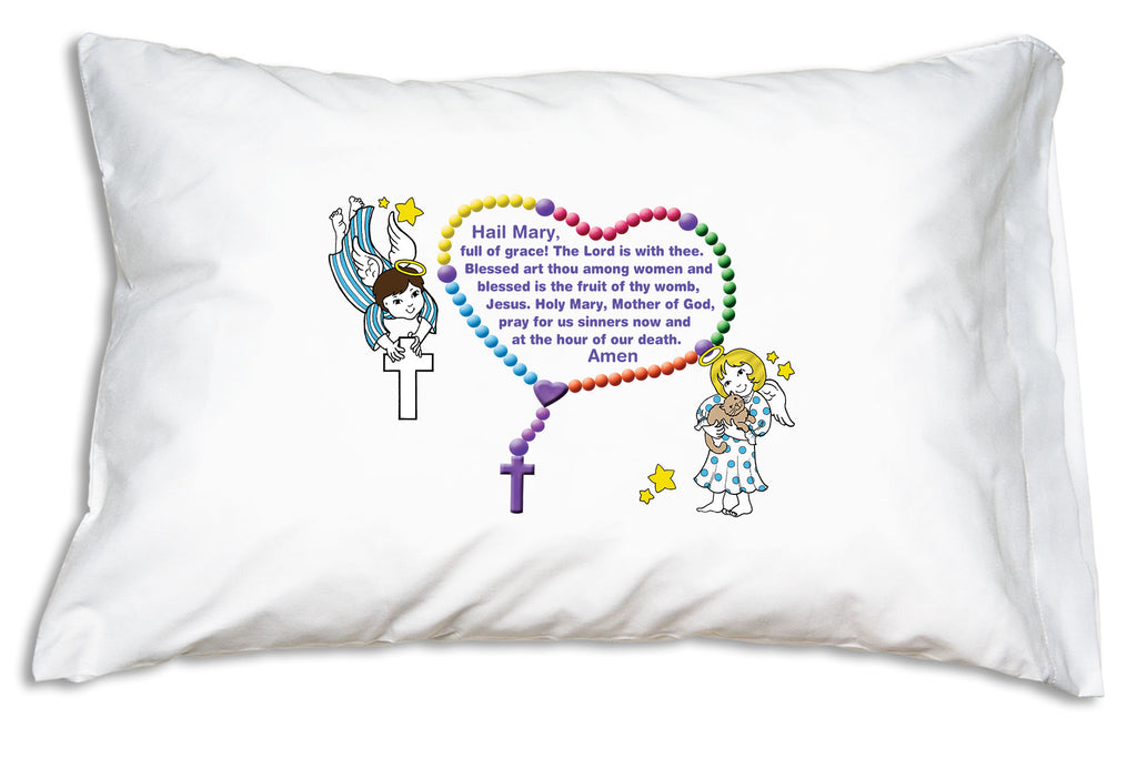 Prayer Pillowcases Little Angels pillow case features the Hail Mary and Our Father prayers.