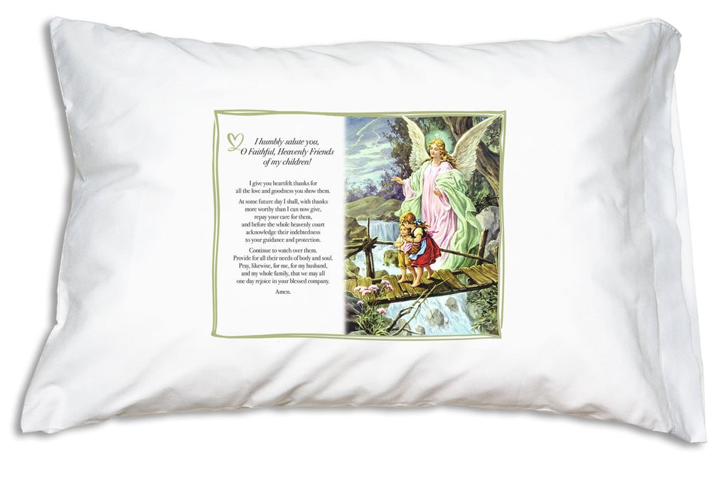 Mom's know: we never stop praying for our children, no matter how old they are! This Catholic pillowcase shares a a powerful prayer of praise and petition for moms to pray to their kids Guardian Angels! 