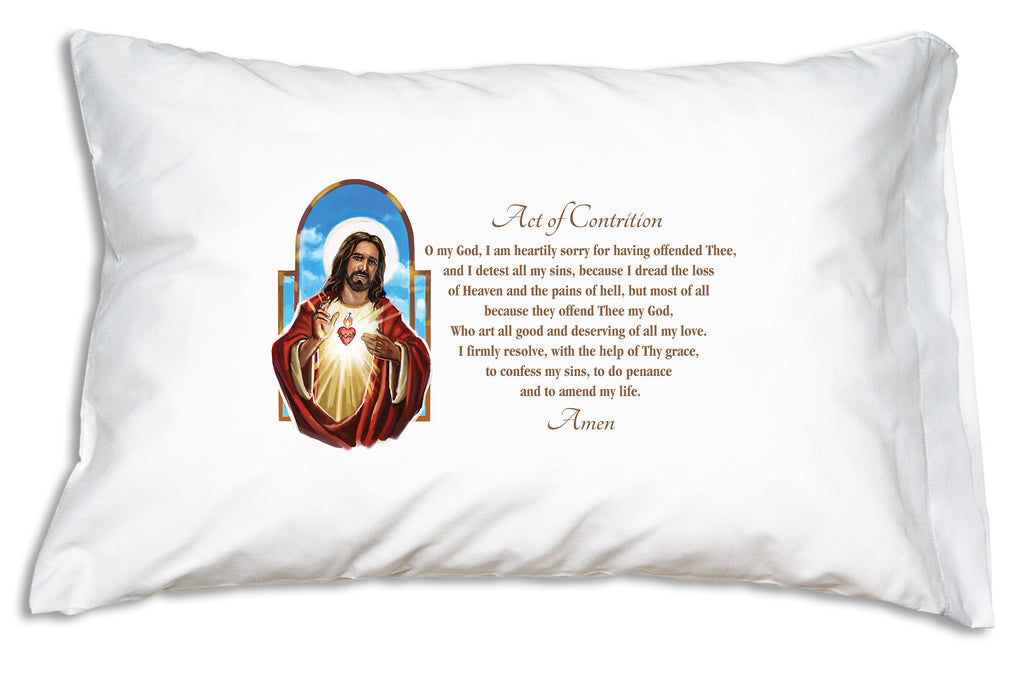 The Act of Contrition is an essential Catholic prayer. Prayer Pillowcases makes it easy to learn and pray with this Sacred Heart: Act of Contrition pillowcase.