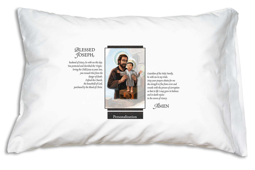 You can personalize this devotional St. Joseph Catholic Prayer Pillow case as an extra special gift for a Catholic loved one.