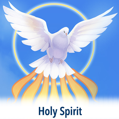 A vibrant dove is the focal point of this lovely illustration which graces our Holy Spirit Collection.