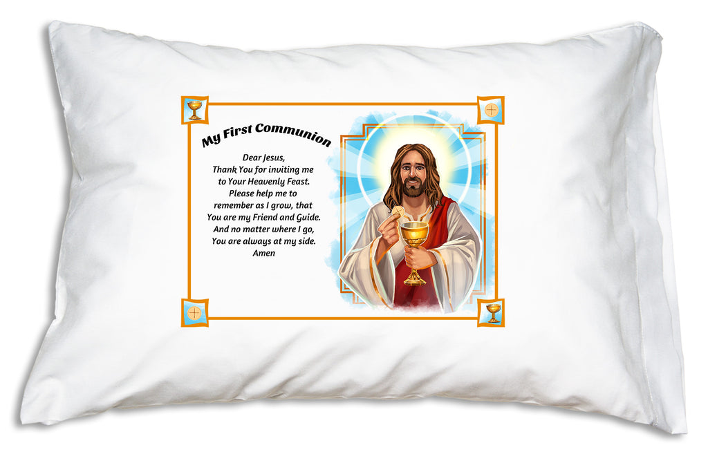 This Prayer Pillowcase with holy art and a sweet prayer is the perfect First Communion keepsake gift for your children and godchildren.