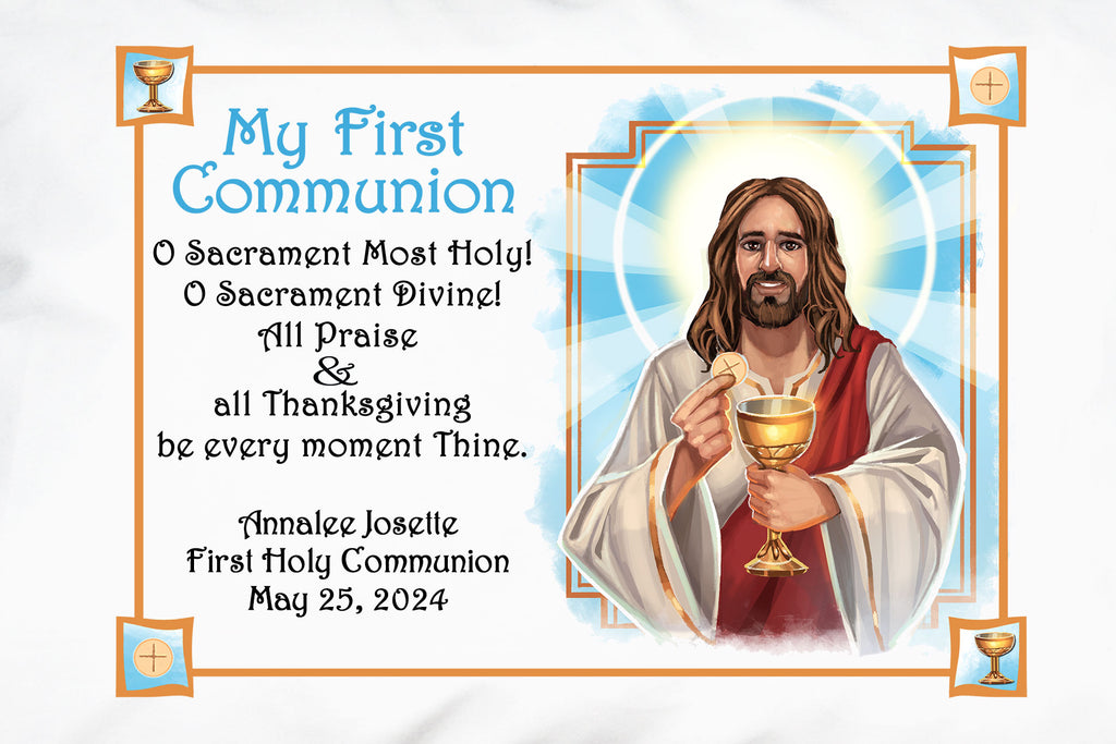 Here’s a closeup of how you can personalize the dear Catholic Prayer Pillowcase for First Communicants which features the beloved Catholic hymn made prayer for youngsters.