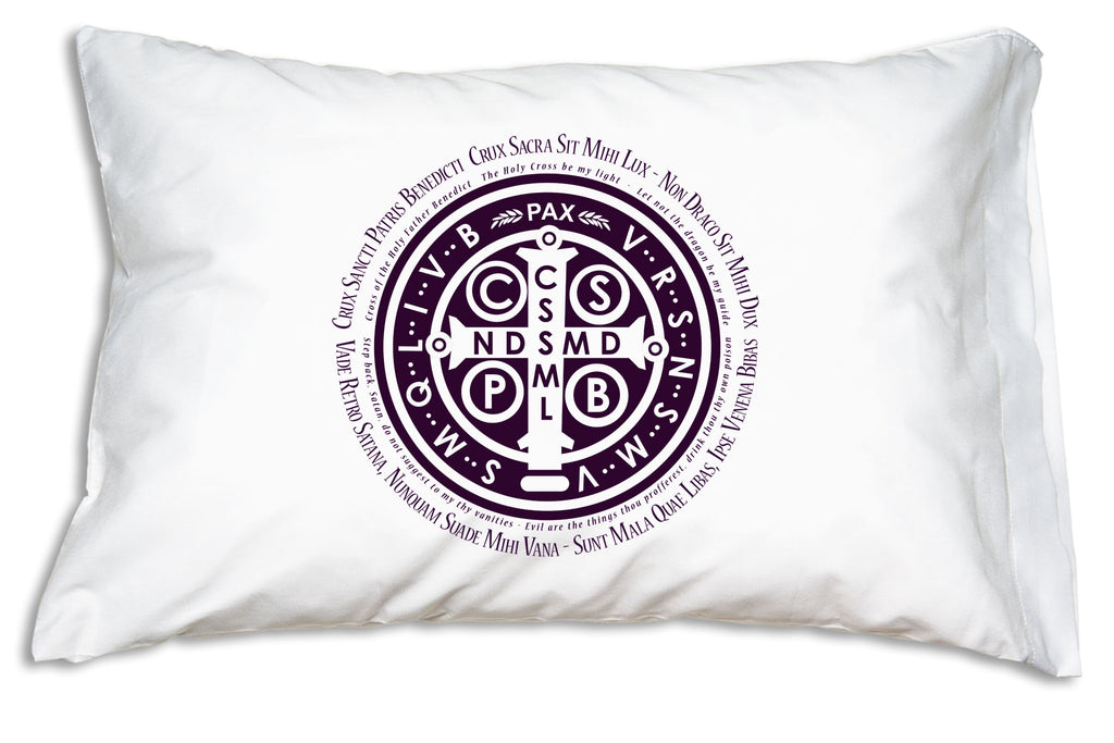 Catholics love our St. Benedict Medal Prayer Pillowcase which features the back side of the Jubilee St. Benedict Medal, defined by the cross and a series of initials.