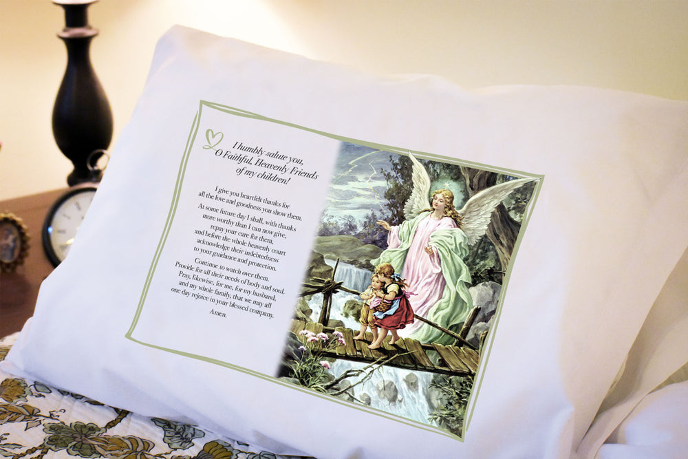 With a Mother's Prayer to her children's Guardian Angels right on our pillowcase it's easy to pray this gift of love and faith for our kids every single day.