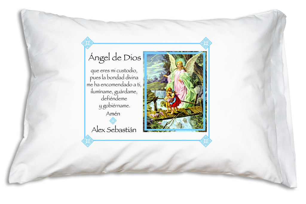 Our Angel de la Guarda Ángel de Dios (Guardian Angel, Angel of God) Prayer Pillowcase personalized example.
