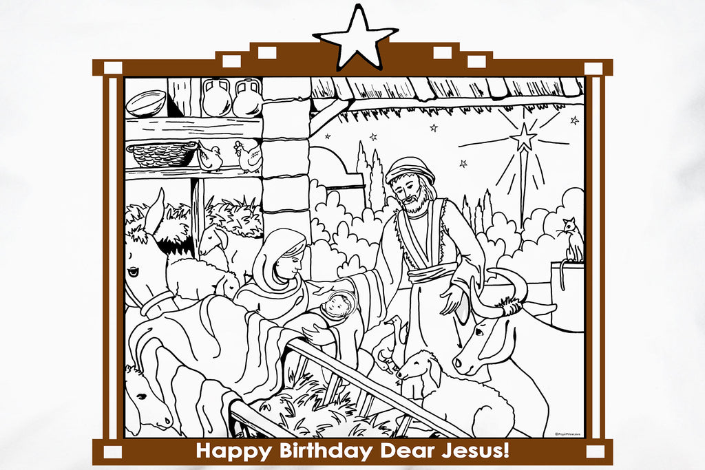 Happy Birthday Jesus Pillowcase has a merry Nativity scene to color.