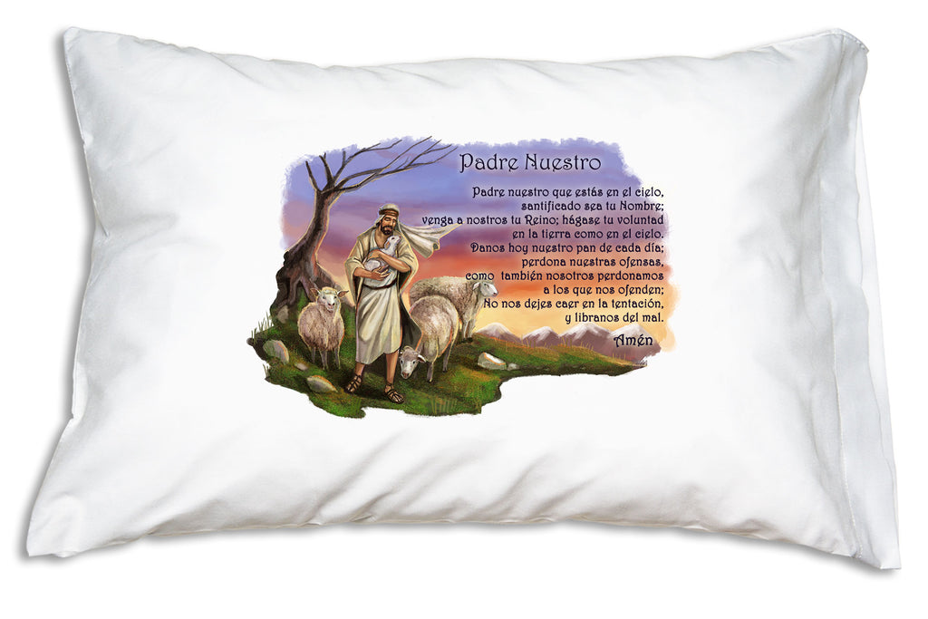  The El Buen Pastor (Good Shepherd) and the Padre Nuestro (The Our Father) are featured on this this heavenly Prayer Pillowcase design.