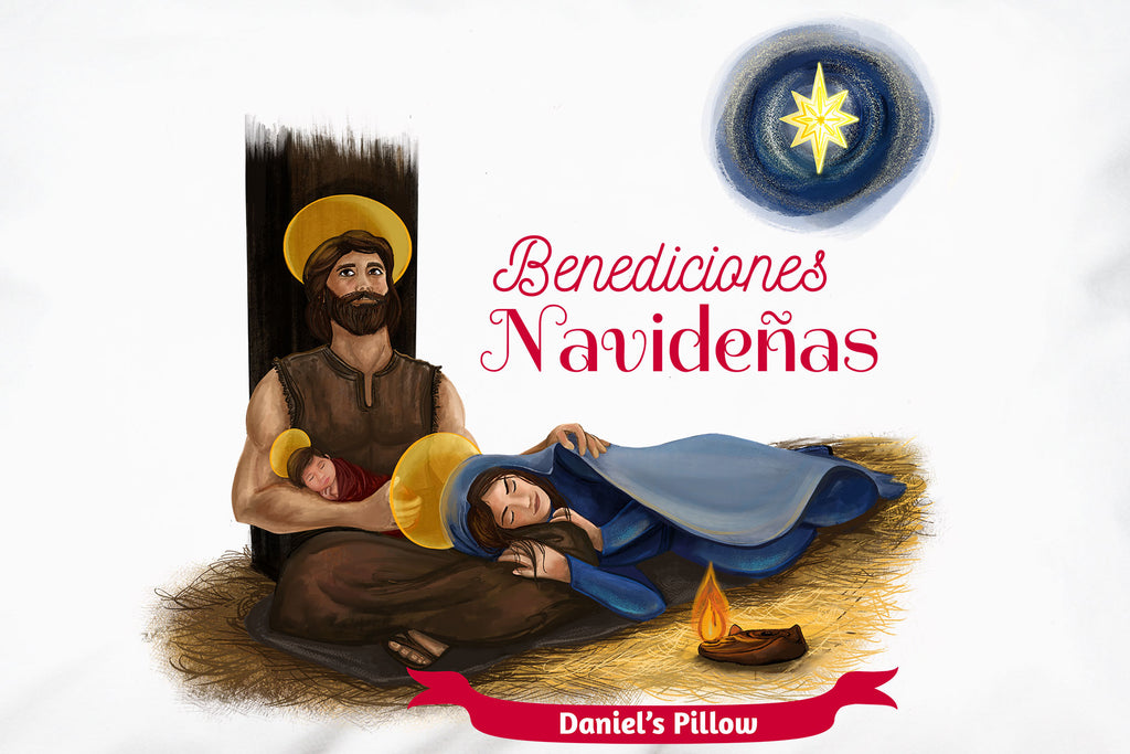 You can personalize the Benediciones Navideñas  la Sagrada Familia Christmas pillowcase like this.