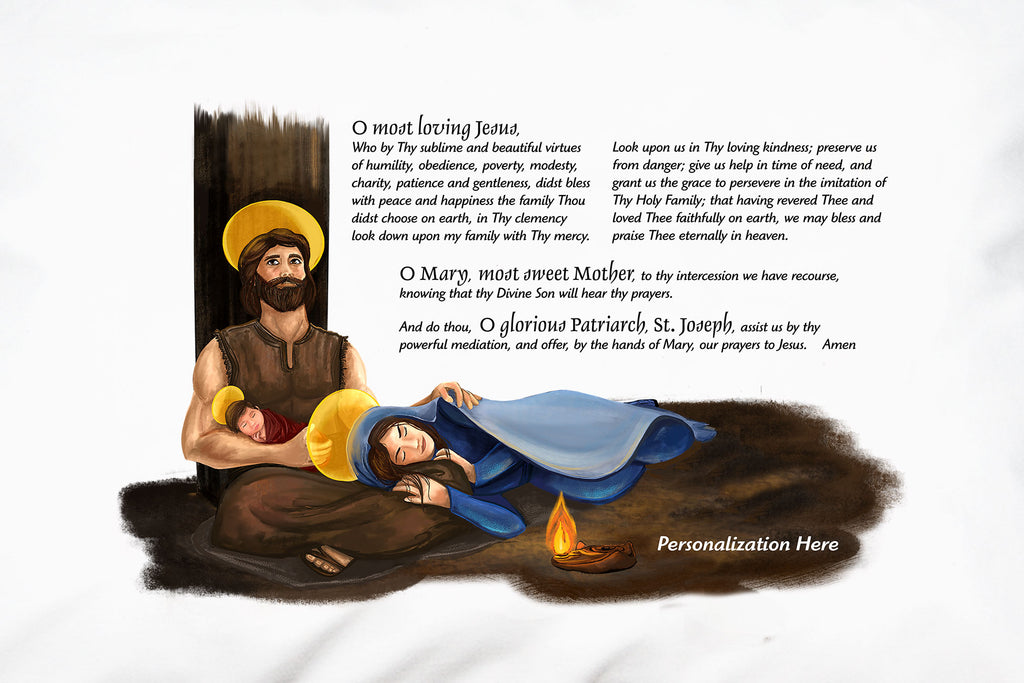 Personalize the Holy Family: Prayer for Grace Pillowcase by adding your loved one's name or your family name!