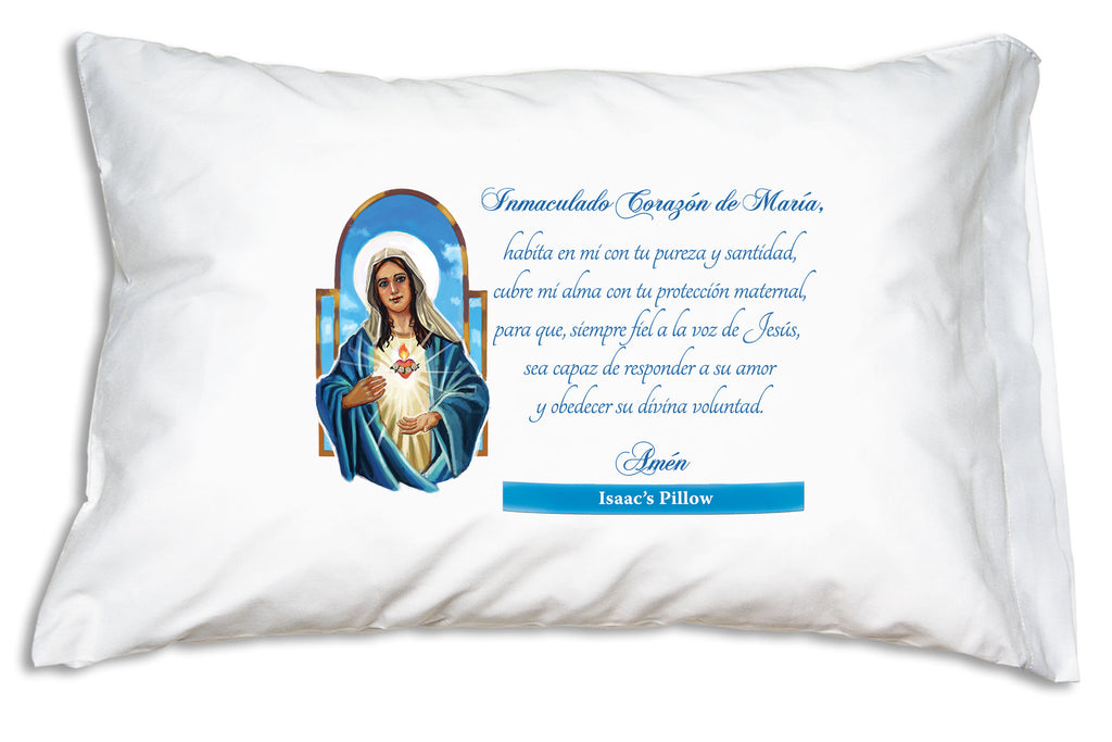 We'll add the name to a bright banner when you personalize the Inmaculado Corazón de María Prayer Pillowcase.