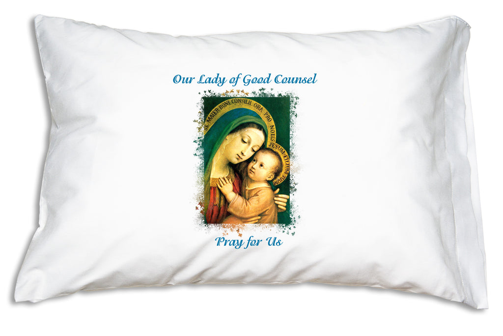 The beautiful image of Our Lady of Good Counsel featured on a Prayer Pillowcase