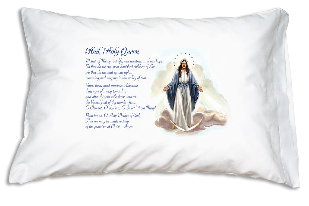The Our Lady of Grace Hail Holy Queen Prayer Pillowcase is a pleasing prompt to learn and remember to pray the Hail Holy Queen. 