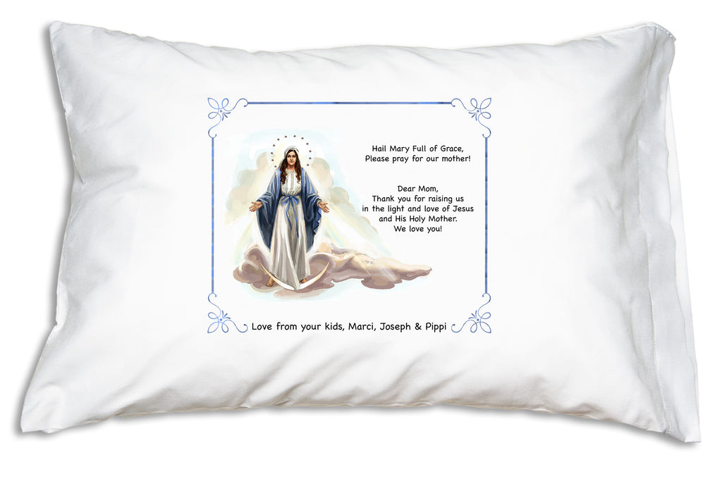 You can personalize this lovely Marian design from Prayer Pillowcases like this.