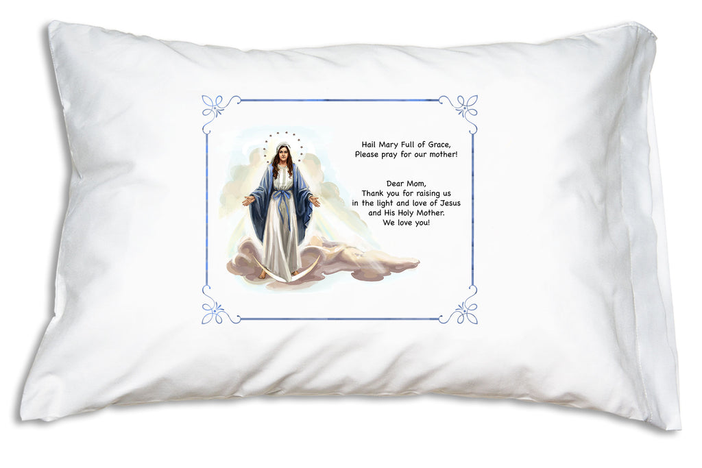 This lovely Marian design from Prayer Pillowcases features a prayer of gratitude from children to their Mom.