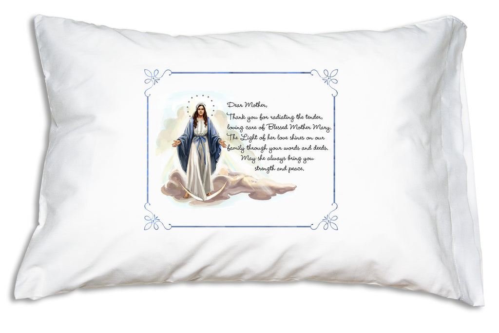 This pretty Catholic pillow case is the perfect Mother's Day gift for Catholic moms! It has a beautiful image of Our Lady of Grace and a special prayer for Mothers. 