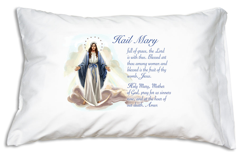 Prayer Pillowcases Our Lady of Grace accompanied with the Hail Mary on a pillow case