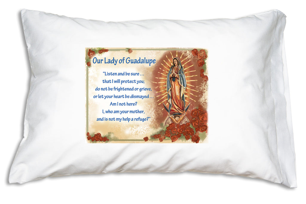 This pretty devotional Prayer Pillowcase for Catholic families features Our Lady of Guadalupe.