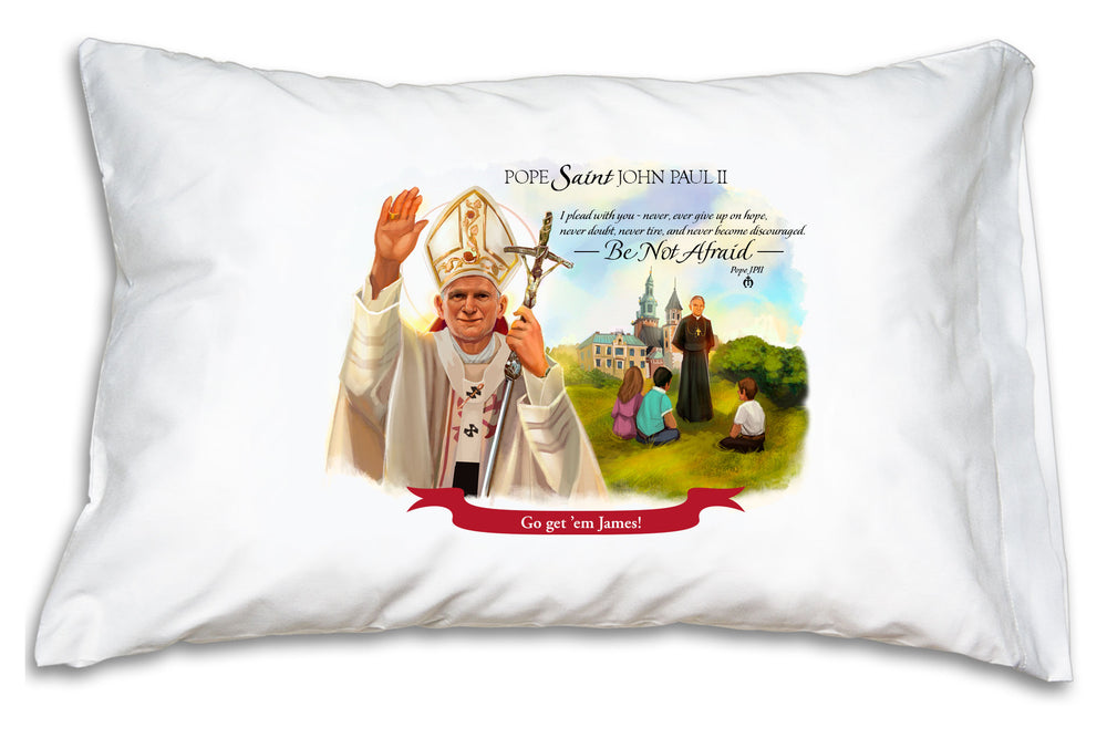 When you personalize the PJPII pillow case we'll add the name to a festive banner like this.