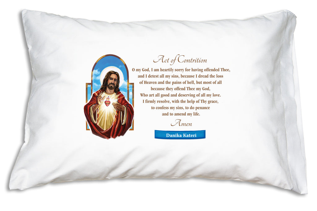 A personalized Sacred Heart: Act of Contrition Prayer Pillowcase makes a special gift of faith for Catholic youngsters.