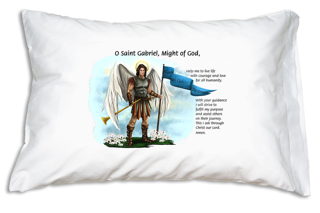 The St. Gabriel the Archangel Prayer Pillowcase features St. Gabriel, "the hero" and "strength of God" and a traditional prayer.