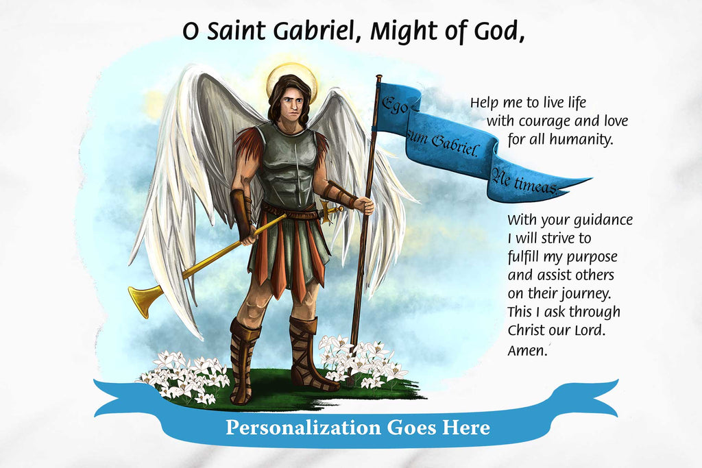 Here's a closeup of how the St. Gabriel the Archangel Prayer Pillowcase can be personalized for a special gift.