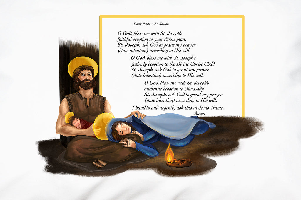 Here's a closeup of the St. Joseph Daily Prayer of Petition Pillowcase to remind you St. Joseph is always ready and more than willing to help.