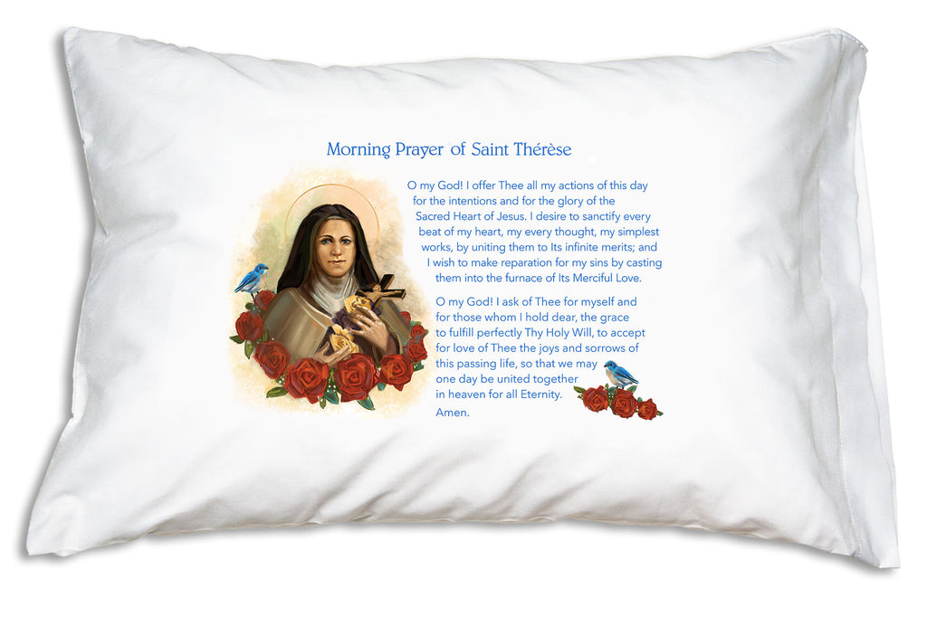 Walk with Jesus like St. Therese did! This St. Therese Morning Offering Prayer Pillowcase teaches her heartfelt prayer!