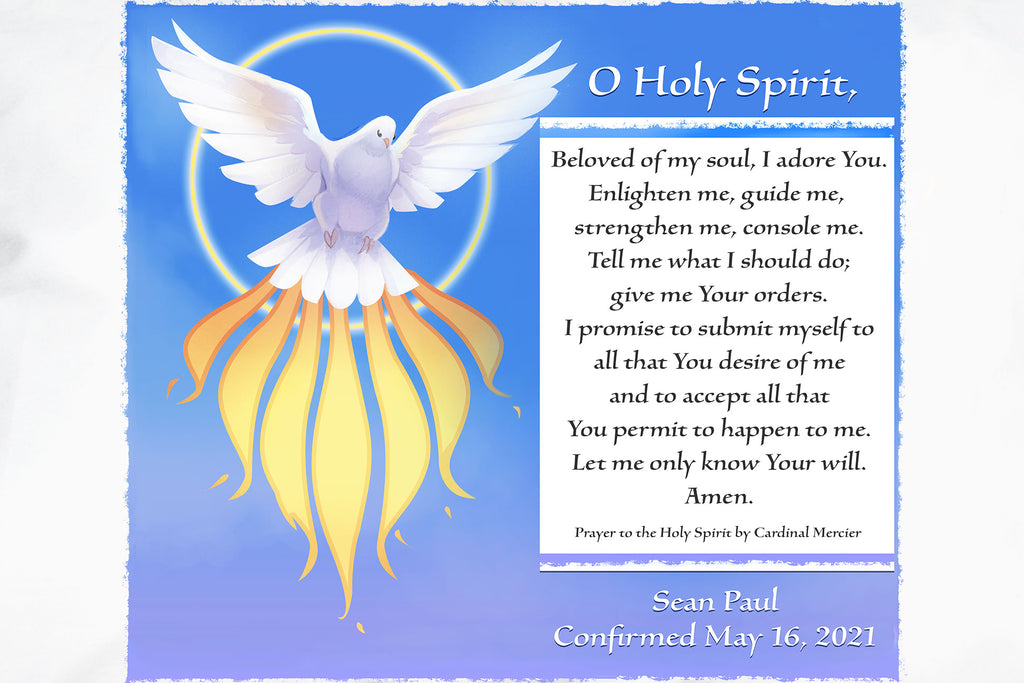This closeup shows how you can personalize the Holy Spirit Beloved of My Soul Prayer Pillowcase for a confirmation gift.